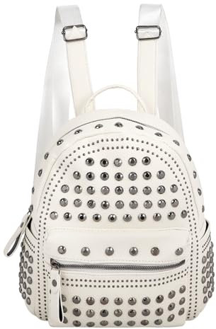 MilyaDE Nieten Rucksackhandtasche Mini Rucksack Rock Tagesrucksack Daypack für Damen Herren, Weiß