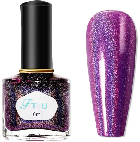 Holographic Nail Polish - Purple Glitter Nail Varnish - 60 Seconds Quick Dry nail Polish - Shimmer Iridescent Nail polish - Long Lasting nail Polish for Women DIY Nail Art at Home -No UV Bake
