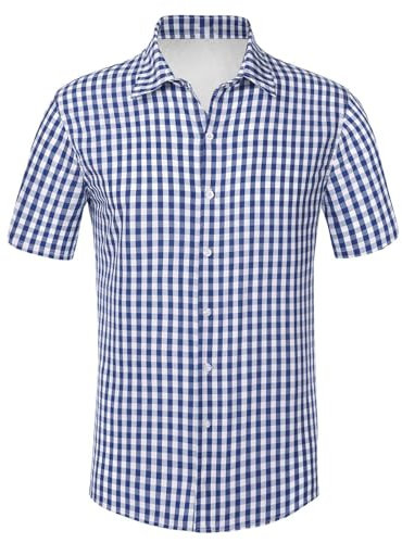 Chemise à carreaux pour homme - Chemise d'été décontractée à manches courtes - Coupe droite - Chemise d'affaires pour homme - Tenue de fête de la bière - Carnaval, bleu, XL
