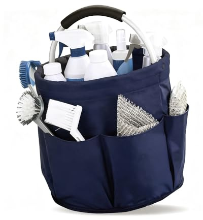 Yumzxin 17L Foldable Cleaning Caddy with Handle, Portable Organizer Storage Bag for Housekeeping Supplies, Garden Tools, Toiletries, Crafts & Camping (Blue)