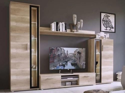 Agritrade AK Bentley Modern TV Entertainment Unit, Black Glass Finish, with or without LED Lights (Without LED, Oak Country Grey)
