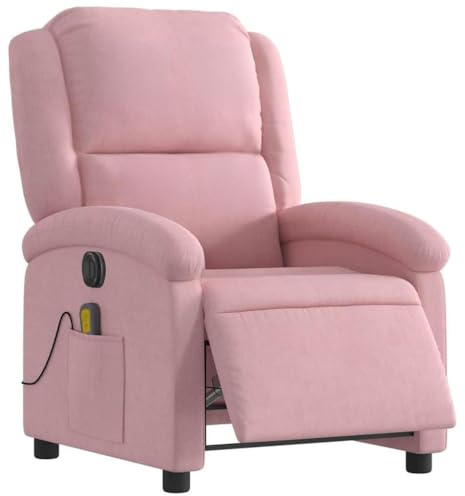 vidaXL Massagesessel, Sessel Elektrisch, Relaxsessel mit Liegefunktion Vibrationsfunktion, Fernsehsessel Liegesessel für Wohnzimmer, Rosa Samt