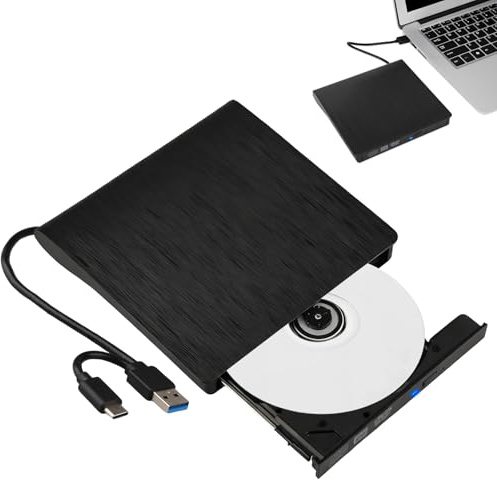 External CD DVD VCD Drive USB 3.0 Type-C +/-RW Optical Portable Slim Player ROM Burner Writer Reader for Lenovo Dell HP ASUS Apple Laptop PC Desktop Windows/Linux11/10/7/8/Vista/XP Mac Macbook (Black)