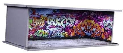 Oshhni Vitrine de garage à l'échelle 1:64 avec jantes moulées sous pression, décor réaliste pour figurines de voitures de sport miniatures. Diorama de, Mur de Graffitis
