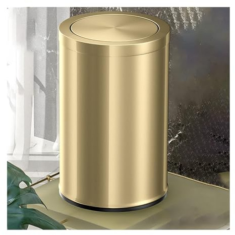 Bankeep Mülleimer mit Deckel, kleiner Mülleimer, niedlicher Metall-Mülleimer für die Arbeitsplatte, Edelstahl, 9 l, Mülleimer für Büro, Wohnzimmer, Schlafzimmer, goldfarben