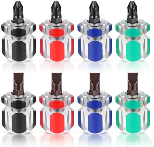 8Pcs Short Screwdriver - Mini Stubby Screwdriver Tool, Flat Head Stuby Screwdrivers for Sewing Machine Repair Projects (4 Colors)