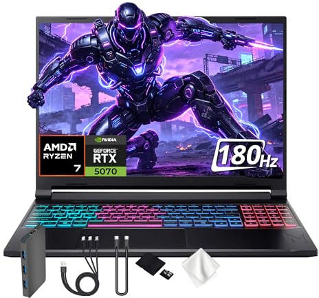 Acer Nitro V 16S AI Gaming Laptop, 16 WQXGA 180Hz IPS Display, AMD Ryzen 7 260, NVIDIA GeForce RTX 5070, 64GB DDR5, 5TB Storage (4TB SSD&1TB Docking Station), Backlit Keyboard, Wi-Fi 6, Win 11, Black