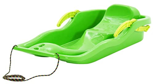 Ordellia Schlitten mit Bremsen Grün 87 x 40 x 18 cm Polypropylen, Rodel Bob mit Zugseil, Sitz und Lehne für Schnee, Hang und Winterspaß, bis 50 kg für Kinder ab 36 Monaten