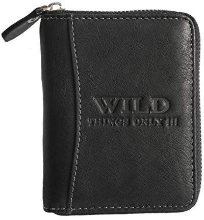 Herren Hochformat Geldbörse von Wild Things Only !!! Herrengeldbörse Geldbeutel Portemonnaie, umlaufender Reißverschluss, Rindleder (Schwarz) - präsentiert von ZMOKA®