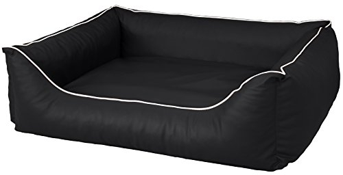 CopcoPet Hundebett Rocco Schwarz 80 x 60 cm – Wendebett aus pflegeleichtem Kunstleder – Waschbar & bequem – Mit erhöhtem Rand – Formstabiler Schlafplatz für kleine Hunde