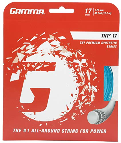 Gamma TNT2 Tennis-Seil aus Synthetik, verbessert die Spielbarkeit, Haltbarkeit und Kontrolle für alle Spielstile, Kaliber 15 l, 16 g, 17 oder 18 mm (schwarz, blau, natürlich)