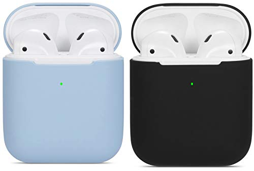 kompatibles Airpods Hülle,Watruer 2er-Pack Ultra-dünnes, weiches Silikon, stoßfestes, rutschfestes Zubehör Zubehör-Schutzhülle für Apple Airpods 2 & 1-Ladekoffer - Hellblau + Schwarz