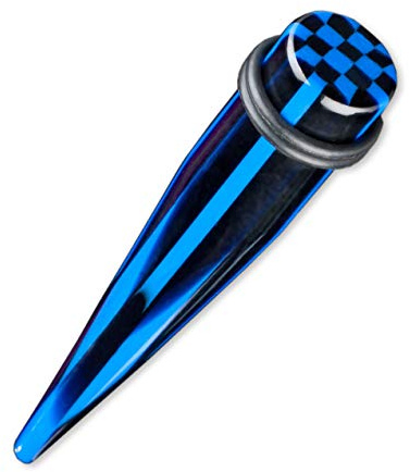 viva-adorno 1 Stück Expander Dehnstab Dehnungsstab Taper Karo Kariert Kunststoff Ohrpiercing 2-12mm EX11