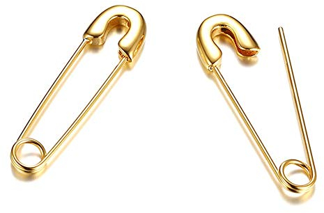 Minimalistische Sicherheitsnadel Knorpel Sterling Silber große Creolen für Frauen Mädchen elegante baumeln Tropfen (Gold)