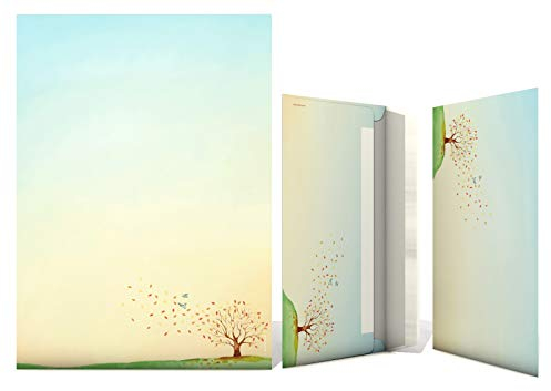 Briefpapier Set | Herbst-Aquarell | 20 Blatt Herbstliches Motivpapier A4 | 20 Briefumschläge OHNE FENSTER im DIN LANG-Format