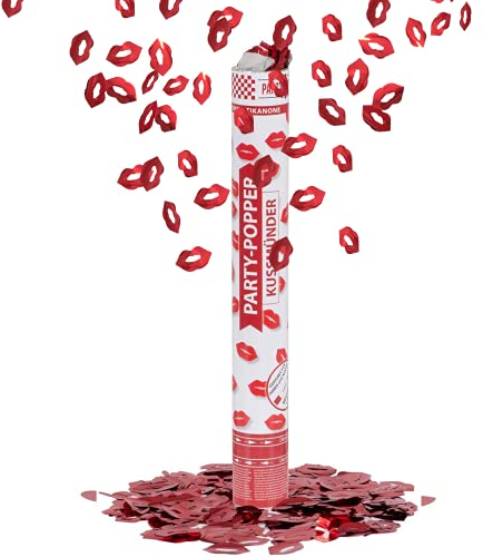 Party Factory 1 Party Popper, 40 cm, Kuss Mund Konfetti, bis 8 m Flughöhe, Konfettiregen für Valentinstag, Jahrestag oder Junggesellenabschied