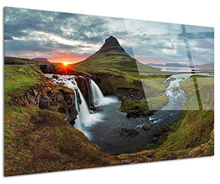 Wandbild, Plexiglas, Wasserfall, mehrfarbig – Druck Glas Natur und Landschaft – Dekoration für Haus, Küche, Wohnzimmer, Schlafzimmer, Büro – 120 x 80 cm
