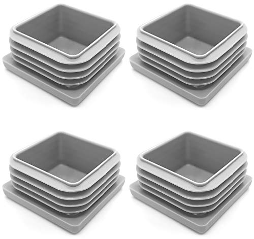 Enkotrade 4 Stück Lamellenstopfen Grau für Vierkantrohre, 60x60 mm, Rohrabdeckung aus hochwertigem Polyethylen Kunststoff, Stopfen, Endstopfen, Kappen, Gleiter | Rohrstopfen Quadratisch