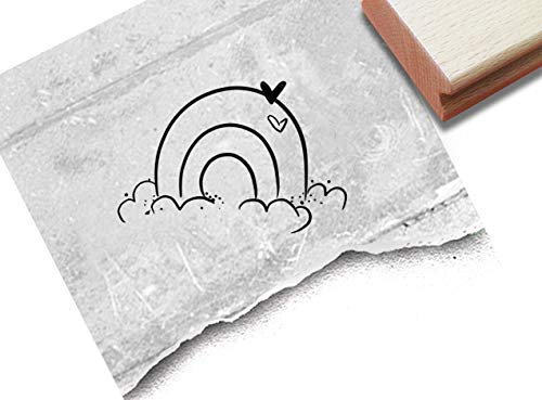 Stempel Regenbogen mit Herz - Motivstempel Karten Geschenkanhänger Scrapbook Bullet Journal Basteln Kita Schule Geschenk für Kinder - zAcheR-fineT (mittel ca. 25 x 37 mm)
