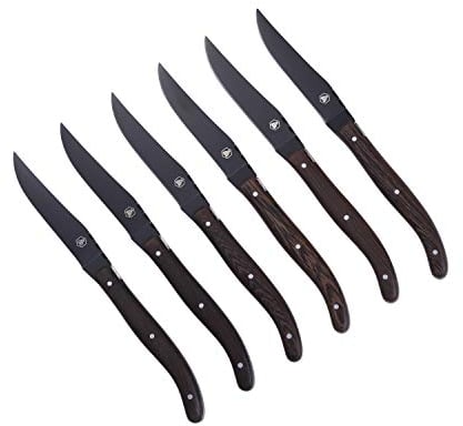 LAGUIOLE - LAGUIOLE Coffret de 6 Couteaux à Steak - Bois Wengé - Lame Noire - Acier inoxydable