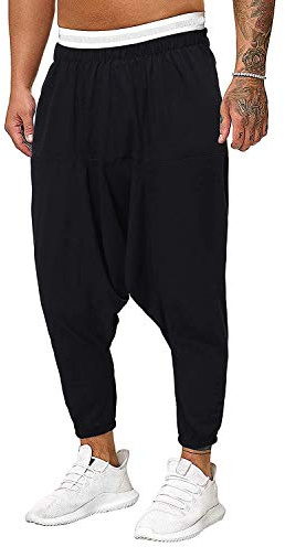 Onsoyours Haremshose Herren Pumphose Mode Bedruckte Hippie Hosen Einfarbig Aladinhose Pluderhose Lose Jogginghose Sporthose Streetwear Pants Mit Taschen Sommerhosen