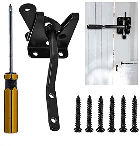 YIXISI Verrou de Portail, Serrure de Jardin Automatique Noir Avec Vis, Verrouillage Automatique Loquet de Porte, pour Porte de Jardin en Bois et Loquets de Porte de Clôture