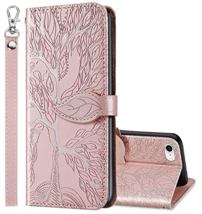 ONETHEFUL Custodia Portafoglio per iPhone SE 3 2022 /SE 2 2020/iPhone 8/ iPhone 7 Cover Protettiva Libro Case Flip Covers Phone Custodie in Finta Pelle con Stand Oro Rosa