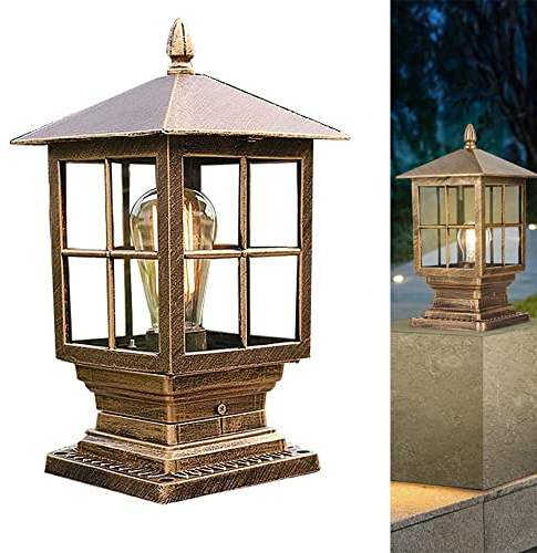 ChaoZan Luci palo Lampada esterno E27 Piazza Recinzione Colonna Piedistallo Luce Cancello Paletto Luce pilastro retrò Alluminio Impermeabile Vetro Stigma Luce Patio Prato giardino cortili Sentiero