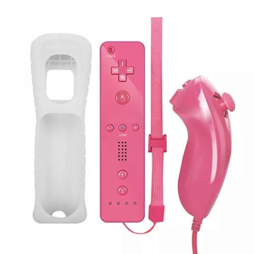 Tenglang pour la Manette de Jeu à Distance Wii 2 en 1 Motion Plus Prend en Charge la télécommande Bluetooth pour la Manette Wii Nunchuck (Rose)