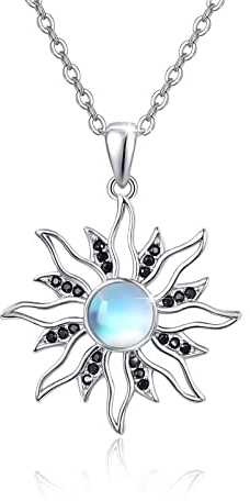 ZIPPICE Mondstein Sonne Halskette 925 Sterling Silber Sonne und Mond Halskette Anhänger Mondstein Kette Schmuck Geschenke für Damen Frauen Mädchen (Mondstein)