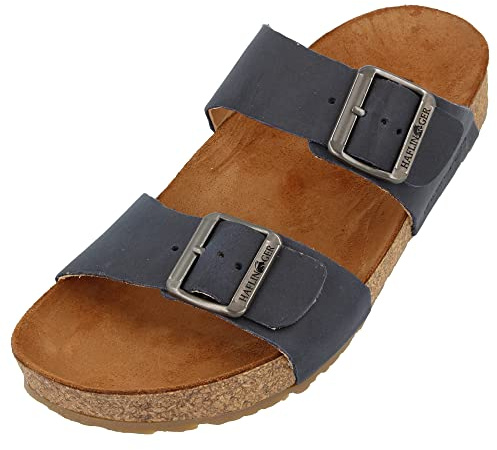 HAFLINGER Bio Andrea Leder Pantolette Sandale Blau (Country Marine 1655), Gr 46