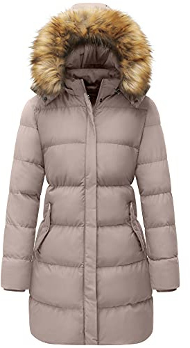 WenVen Piumino Donna Invernale Lungo Caldo Giacca Impermeabile | Fodera Calda,Cappuccio Rimovibile,Tasche in Fleece,Cerniera Bidirezionale,Slim Fit,Cappotto Donna Invernale,Outdoor&Viaggi