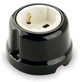 Amarcords - Schuko-Steckdose im Porzellan-Bypass 10/16 Ampere. Bivalente Vintage-Steckdose in der Farbe Keramik SCHWARZ