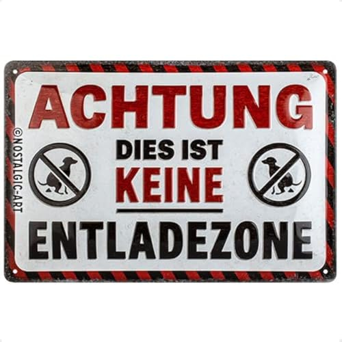 Nostalgic-Art Señal de chapa retro de 20 x 30 cm, diseño de perro – Atención sin zona de descarga – Señal de advertencia como idea de regalo, de metal, diseño vintage con texto