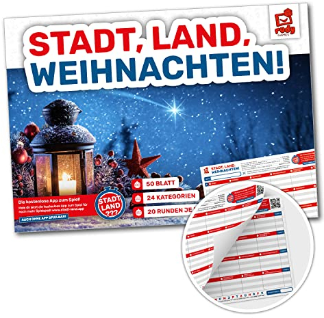 RUDY GAMES - Stadt, Land, Weihnachten! - Laterne (Block) - Stadt, Land, Fluss Vorlage Block für Kinder und Familien - Wichtelgeschenk | Familienspiel | Mitbringsel……