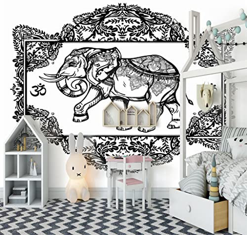 ZAPVI Vlies Fototapete Blumen & Elefanten Größe:W350CMxH256CM Tapete, Dekoration, Wandtapete, Wandbild, Wandbelag, Designtapete