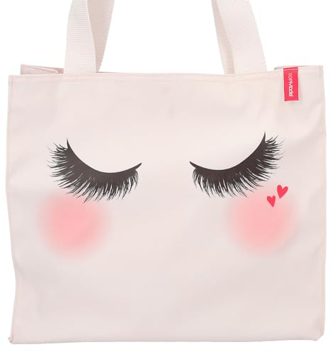 Depesche 11533 TOPModel Beauty Girl - Shopper mit Wimpern Aufdruck, rosa Wangen und Herzen, Hellrosa Tasche mit Innenfächern