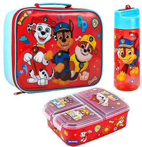 Zawadi Global Paw Patrol Kids Childrens Lunch Box Set – Insulated Lunch Bag, Multicompartment Lunch Box & 540ml Water Bottle - School Travel Lunch Food Set, BPA Free