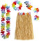 Gukasxi 6 Stück Gras Röcke Grasröcke Hawaii Kostüm Set mit Hula Rock, Blume Stirnband, Blumen Armband, Halskette Girlande für Frauen Sommer Strand Tropische Party Dekoration