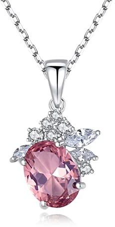 Bellitia Jewelry Collier Pendentif Ovale Morganite Rose en Argent Sterling 925, Pendentif Solitaire Morganite Naturelle Oxyde de Zirconium Cadeaux Anniversaire pour Femme Fille