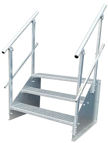 SRM-Design 3 Stufen Standtreppe Stahltreppe freistehend Breite 100cm Höhe 63cm verzinkt beidseitiges Geländer