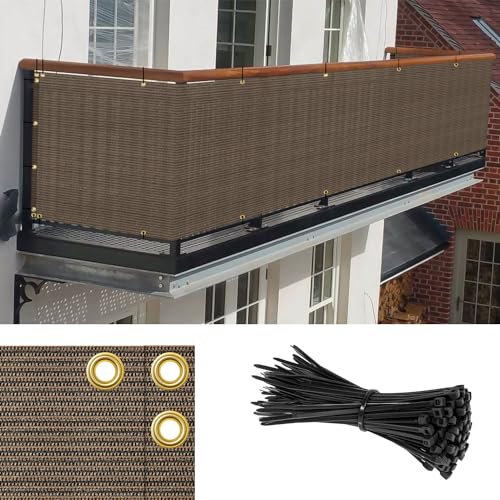 Goleray 3'x50' Brown Balcony Privacy Screen Fence Outdoor Patio Mesh Shade Net Cover, UV Protection Shade Cloth Temporary Fencing for Apartment Railing Porch Deck