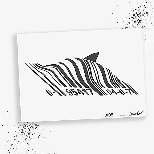 LaserCad Schablonen BANKSY Streetart (B105, Barcode Shark, DIN A4) Stencil für Graffiti, Airbrush, Kunst, Deko, zum Malen