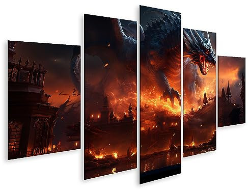 islandburner Bild auf Leinwand Großer Drache Mitte Feuer Gefüllt Stadt Großer Drache Mitte Feuer Gefüllt Stadt Bilder Wandbilder Poster JDUS-MFP