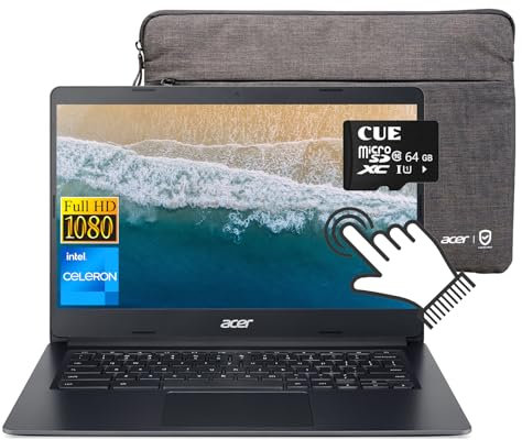 acer Ordinateur portable Chromebook à écran tactile FHD de 14 po, Intel Celeron N4020, 4 Go de RAM LPDDR4, 128 Go de stockage (64 Go eMMC + 64 Go Micro SD), jusqu'à 12,5 heures d'autonomie, WiFi