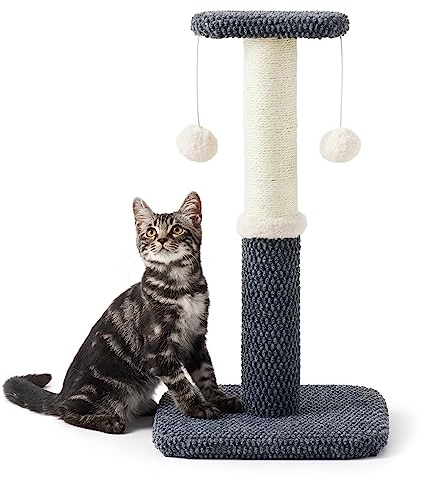 Lesure Kleiner Kratzstamm für Katzen – 57 cm Kratzsäule für Katzen mit Plattform aus strapazierfähiger Teppichstoff, Kratzbaum klein Katzen stabil mit Sisal und hängendem Ball, dunkelgrau