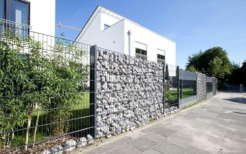 Feuer-Zaun® Gabionenzaun Set mit hochwertigen Doppelstabmatten 868 Bodenmontage mit Dübelplatten Farbe Anthrazit 25-123 cm