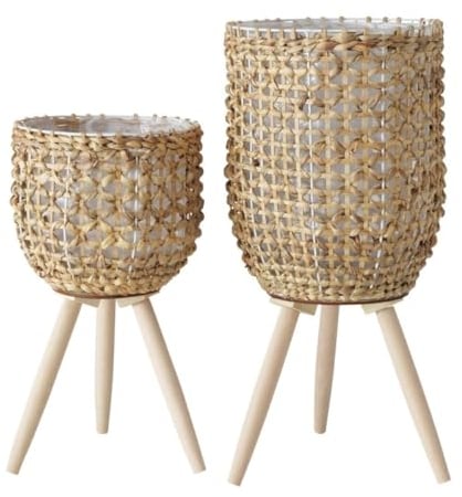 Geflochtene Blumenständer LIVELA, 2er-Set, Holzbeine