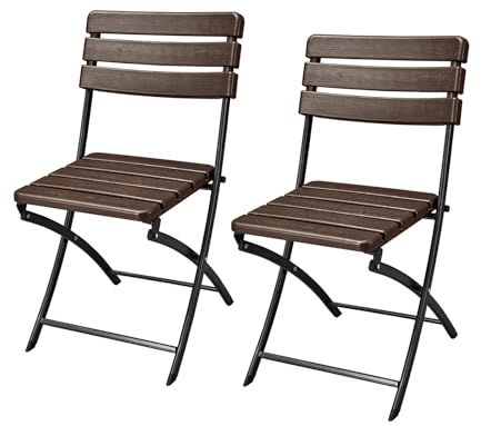 SVITA 2er Set Balkonstuhl in Holzoptik klappbar Klappstuhl Gartenstuhl Outdoor Braun