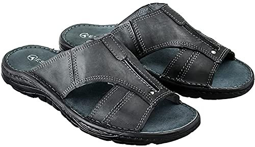 ESTRO Sandales Homme Cuir Mules - Sandales Homme Été Cuir Mules Hommes avec Semelle Antidérapante s1 (46 EU, Graphite)